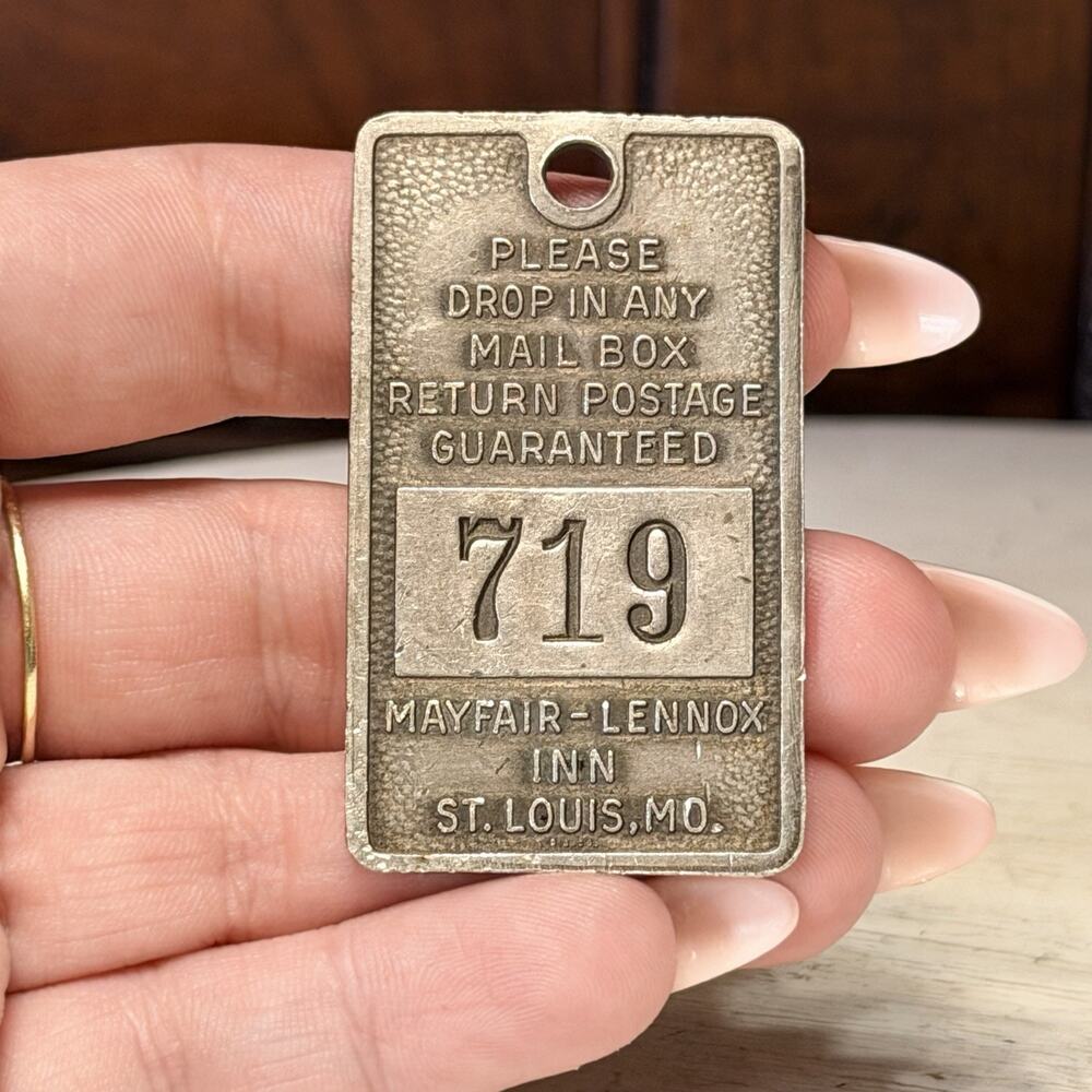 Vintage Mayfair Lennox Inn St Louis Hotel Room Key Tag Fob #719 Americana 1950s